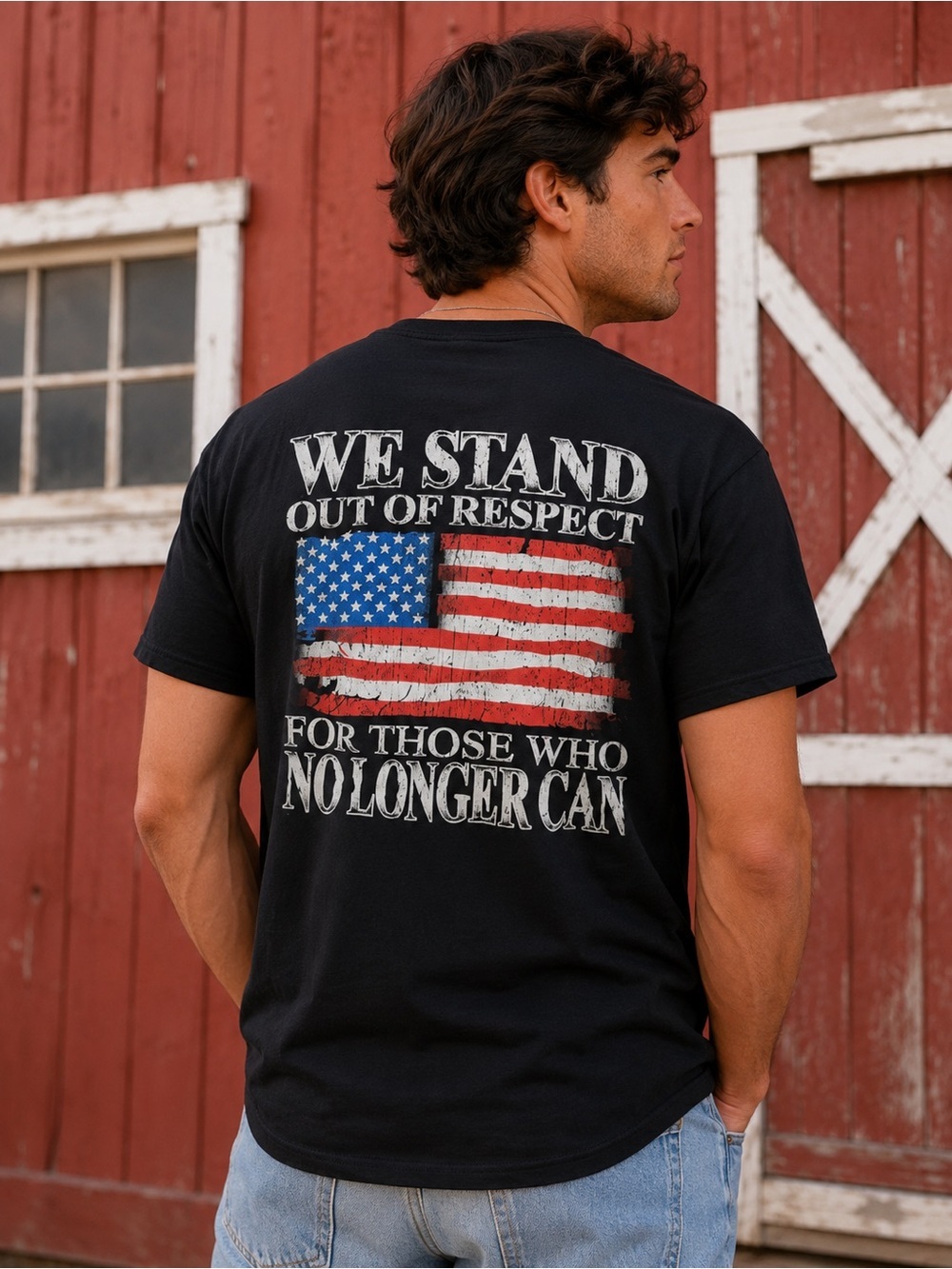 DownRange Apparel “We Stand Out of Respect” American Flag Graphic T-Shirt XL Bla